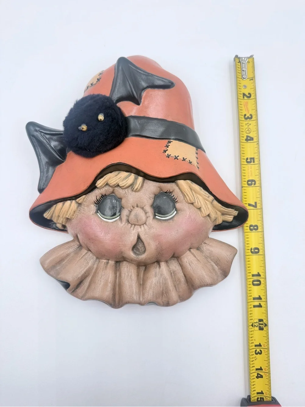 Adorable Vintage Hand Painted Scarecrow Halloween Ceramic Wall Hanging